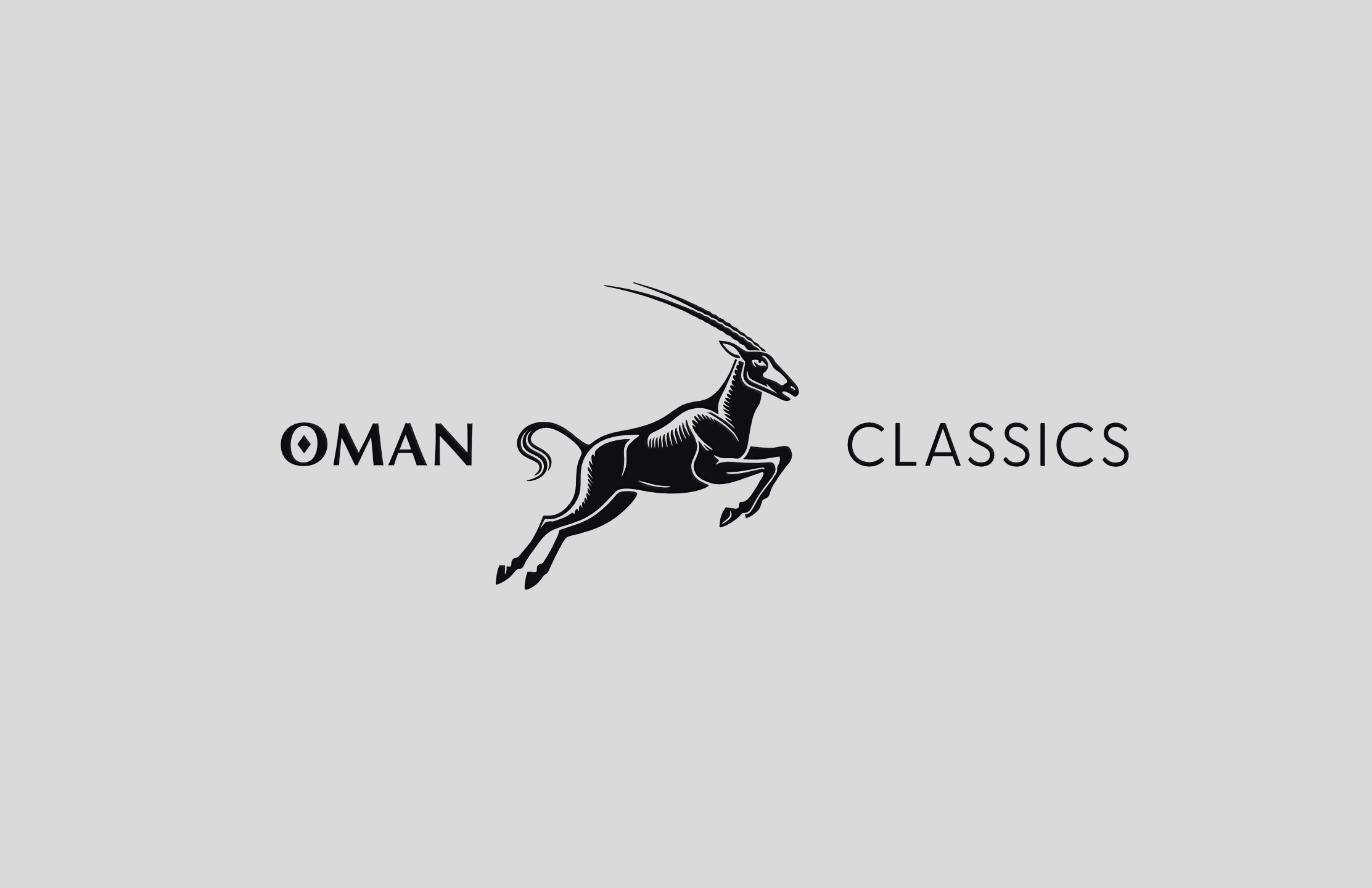 The Oman Classics wordmark with the leaping Arabian oryx logo designed by Studio ONOM.