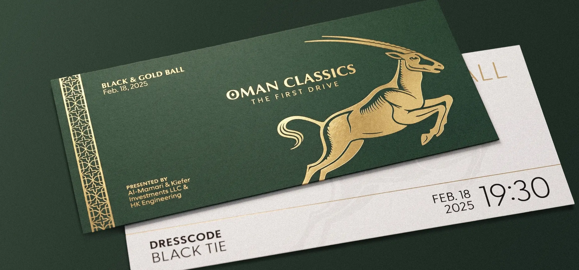 Exclusive invitaion card design for the Oman Classics identity — by Studio ONOM.