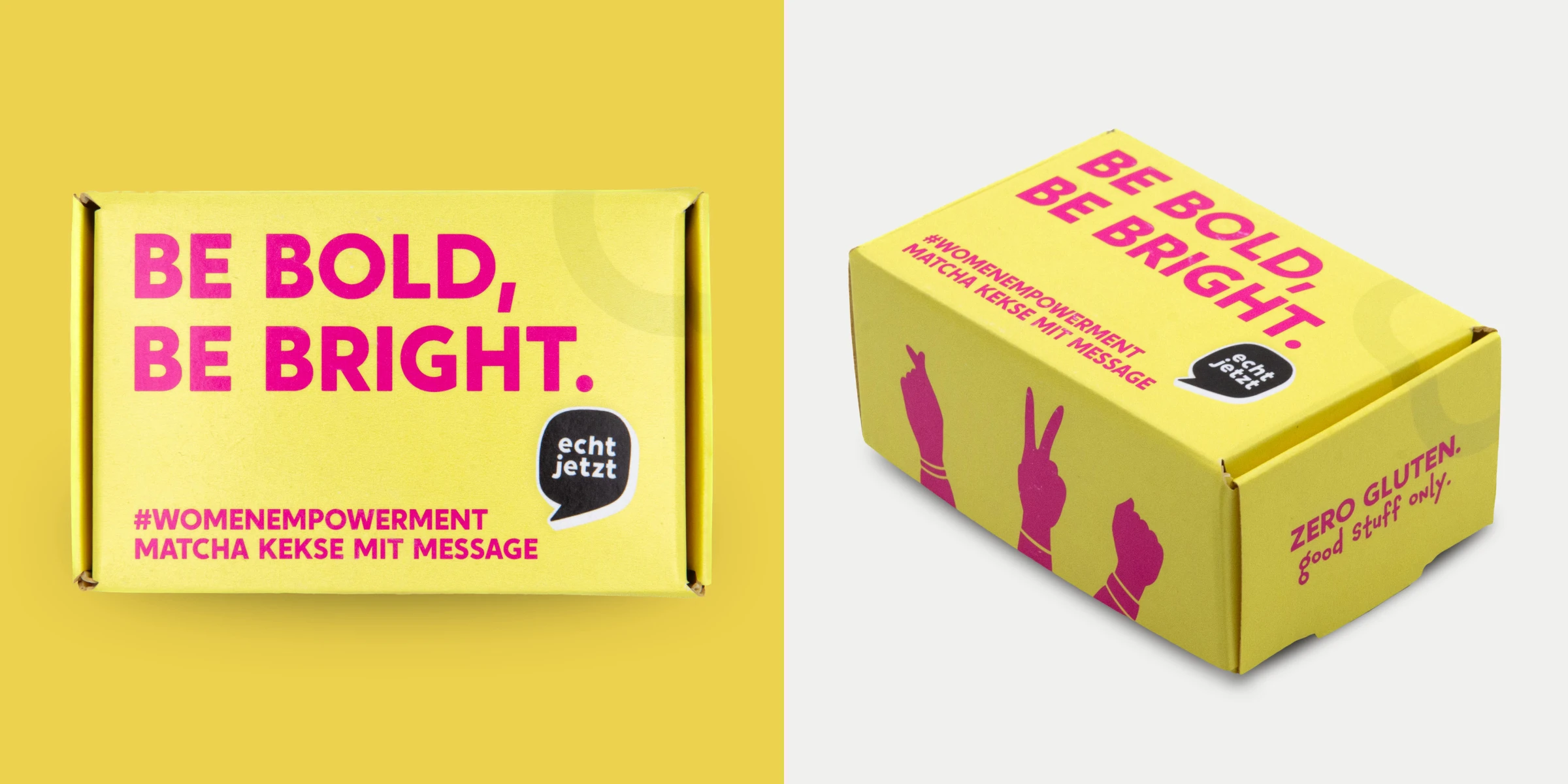 Packaging for echt jetzt gluten-free women empowerment mathca-cookies — designed by Studio ONOM.