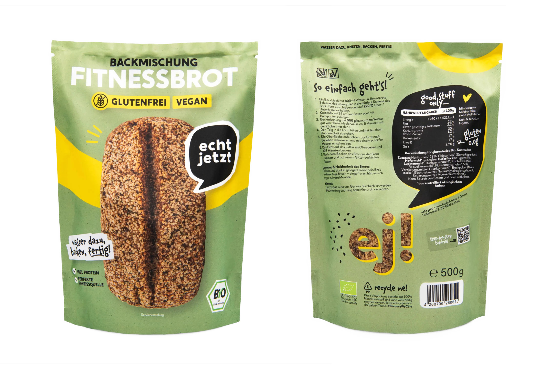 Packaging design for echt jetzt gluten-free protein bread mix — Studio ONOM.