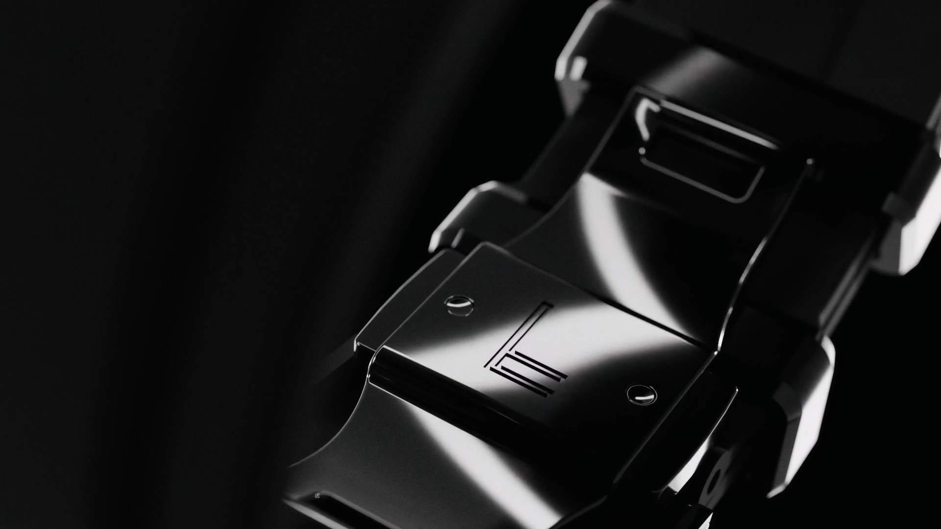 Close-up of the LÖBNER folding clasp on the black rubber strap, 3D product animation still by Studio ONOM