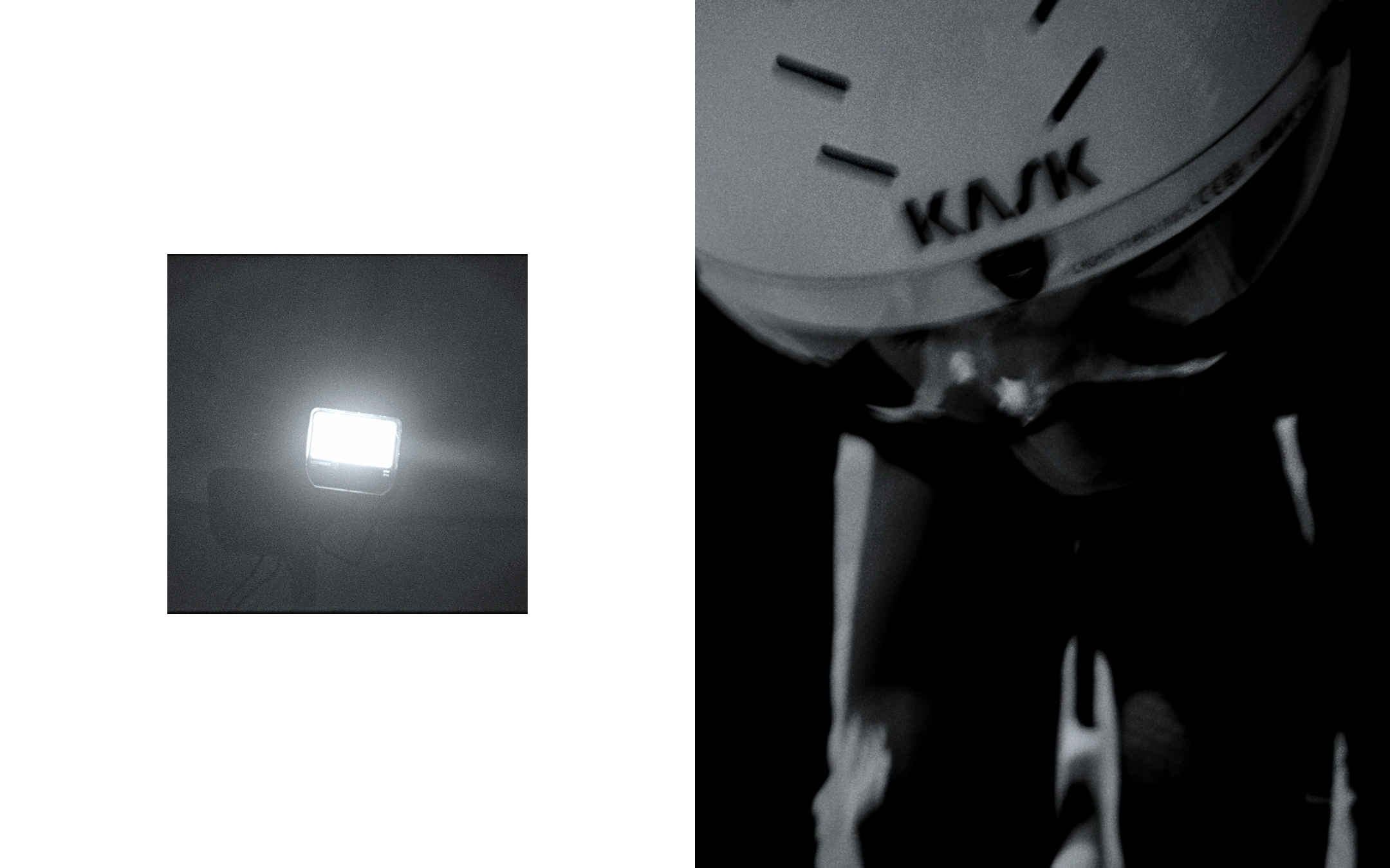 Floodlight in the dark hall, cyclist in a white helmet — LAPS by Dominik Leingartner, produced by Studio ONOM