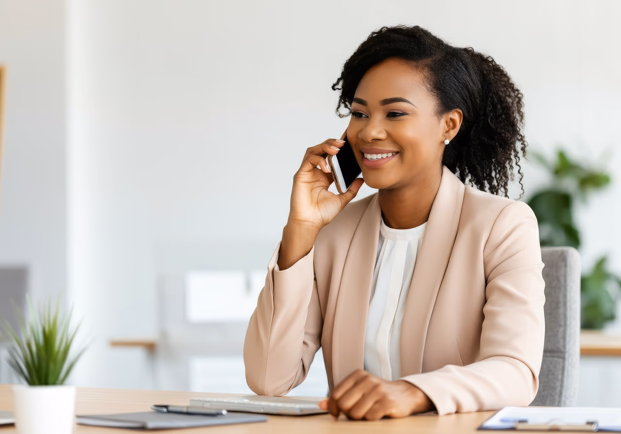 Office worker on the phone to birdcall