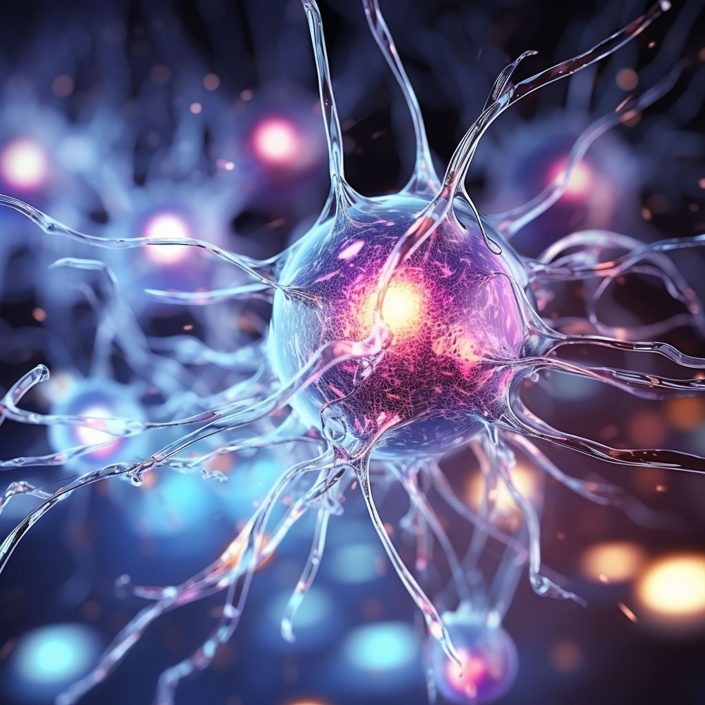 Photo générée par IA représentant un neurone sous forme liquide