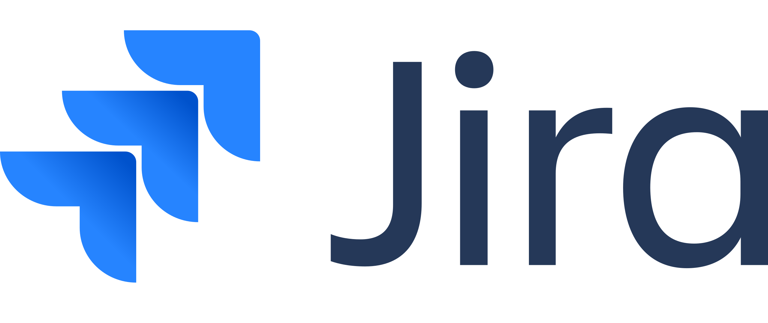Jira logo with three blue overlapping angular shapes and the word Jira in dark blue.