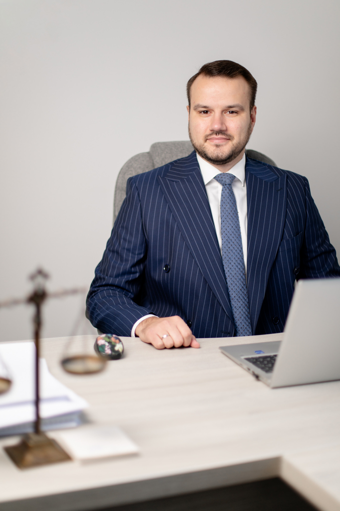 a work desk with a laptop and documents (for an ai legal tech company)
