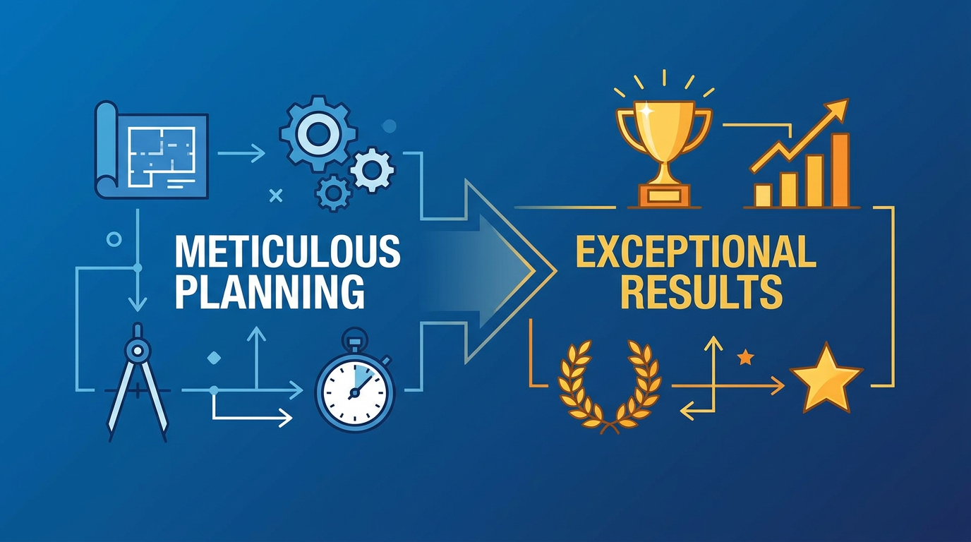 One-phrase callout-style visual: "Meticulous Planning, Exceptional Results".