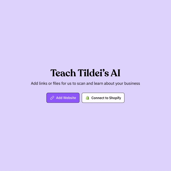 An animation that shows an "add a website" button clicked followed by a list of assets being used to train the AI