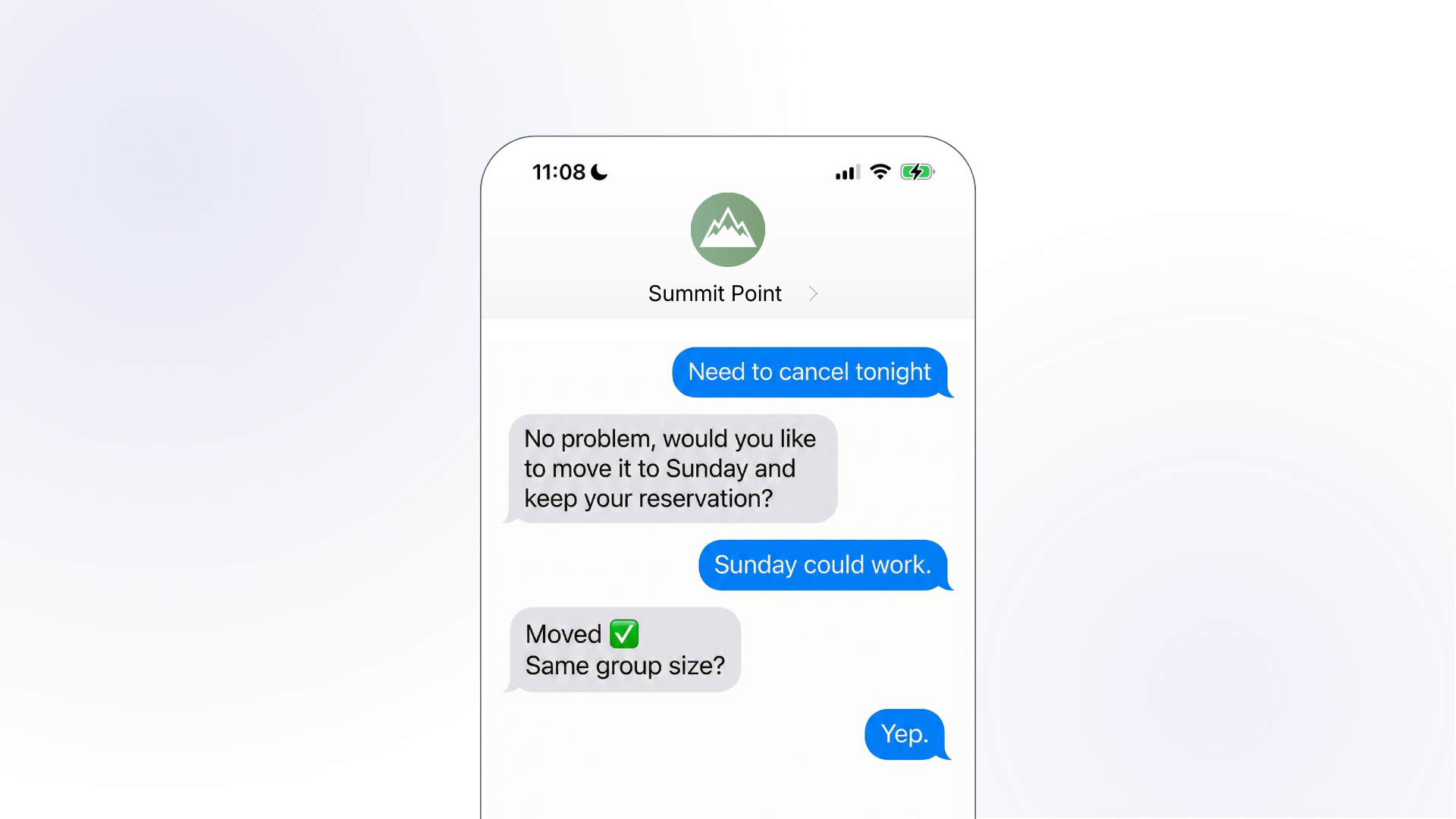 A customer cancels their booking and the agent prompts them to reschedule instead.