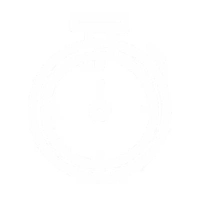 Weißes Stoppuhr-Icon auf schwarzem Hintergrund im Umrissstil.