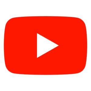YouTube-Symbol mit rotem abgerundetem Rechteck und weißem Wiedergabedreieck in der Mitte.
