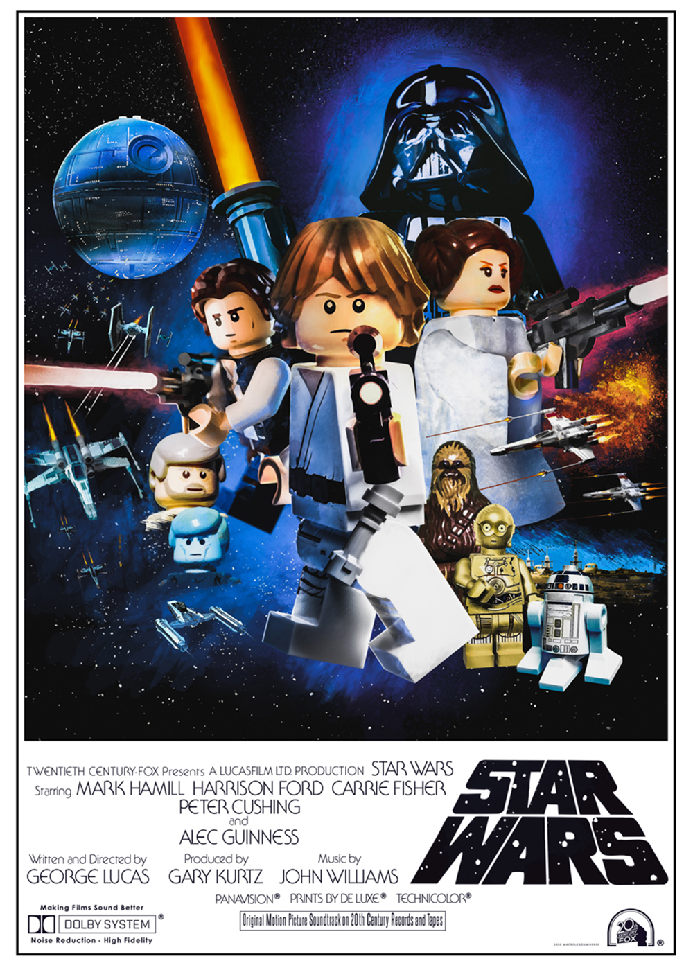 A LEGO recreation of the iconic 1977 Star Wars theatrical poster.