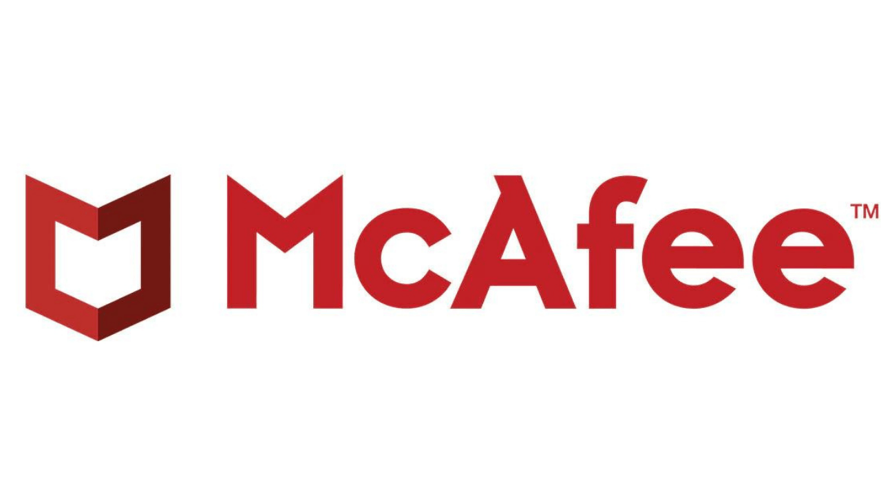 McAfee logo in red, symbolizing cybersecurity leadership.