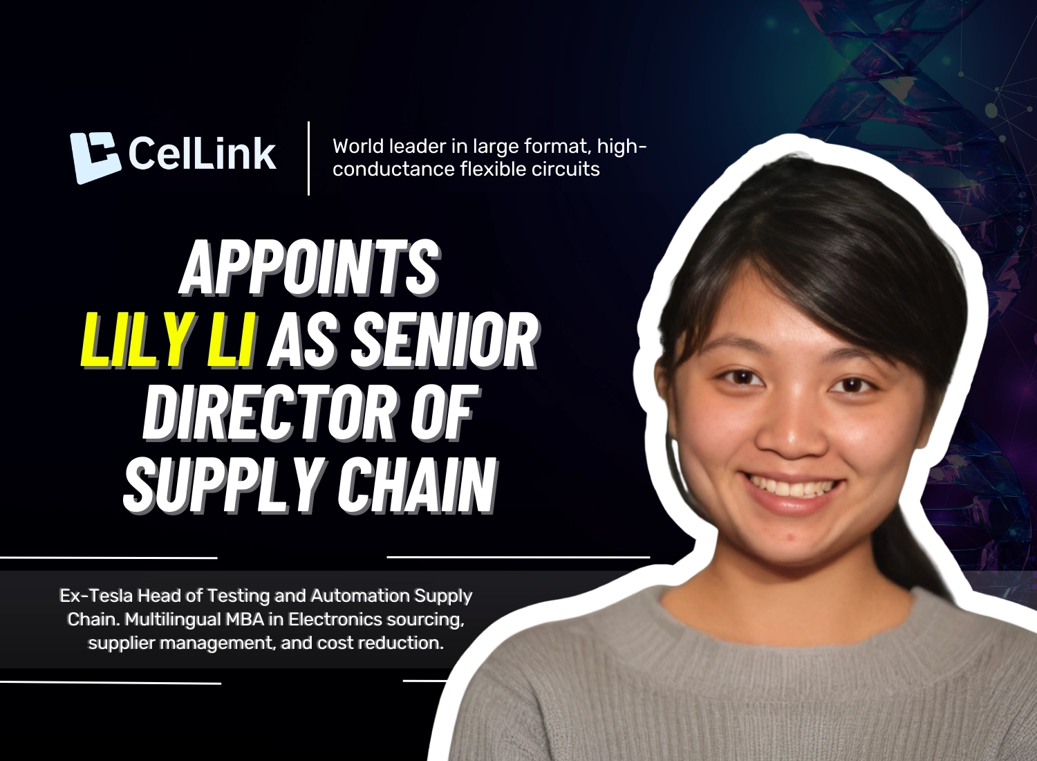 Lily Li Appointed Senior Director Supply Chain at CelLink Corporation