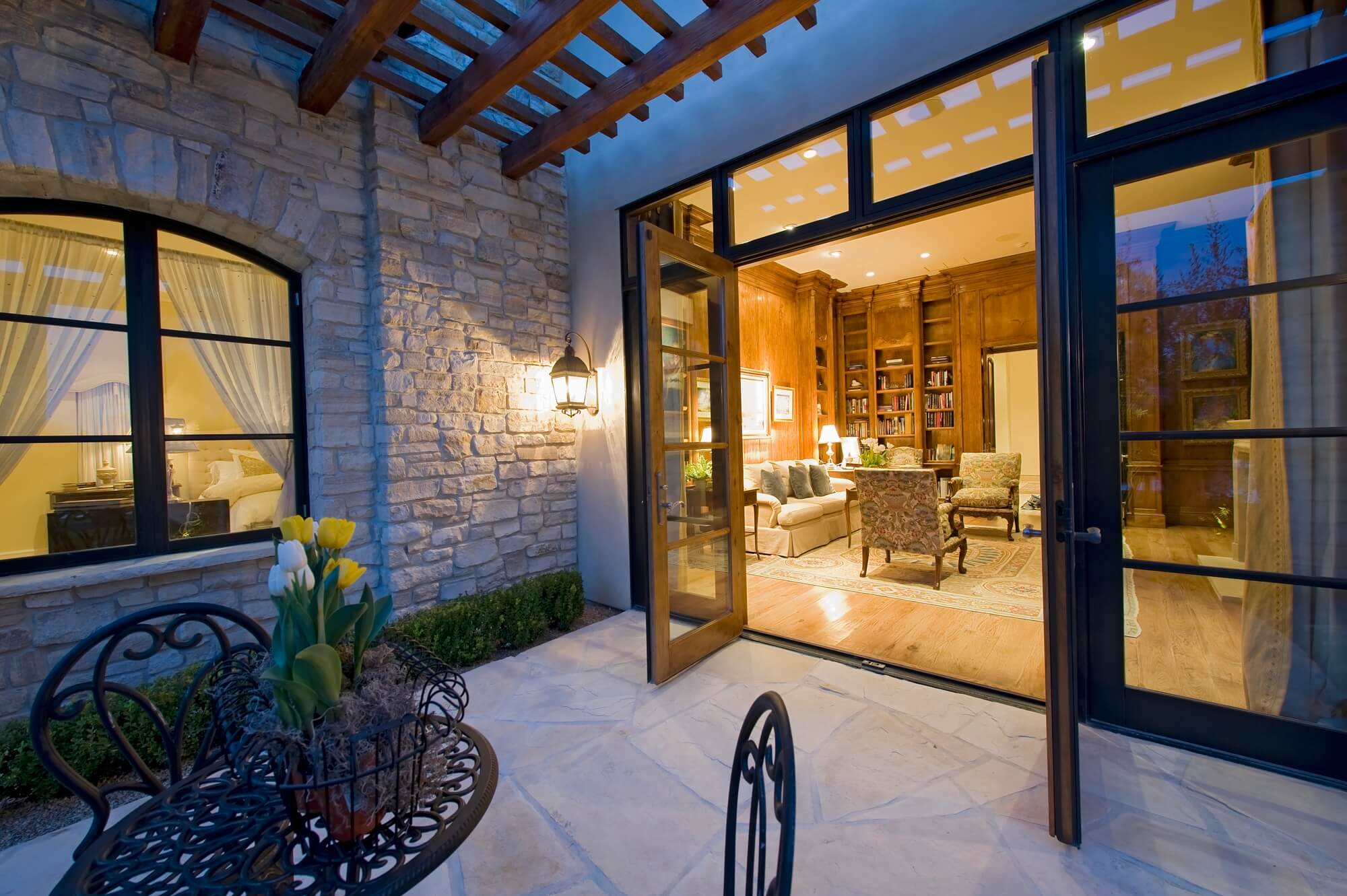 garden with vinyl patio doors