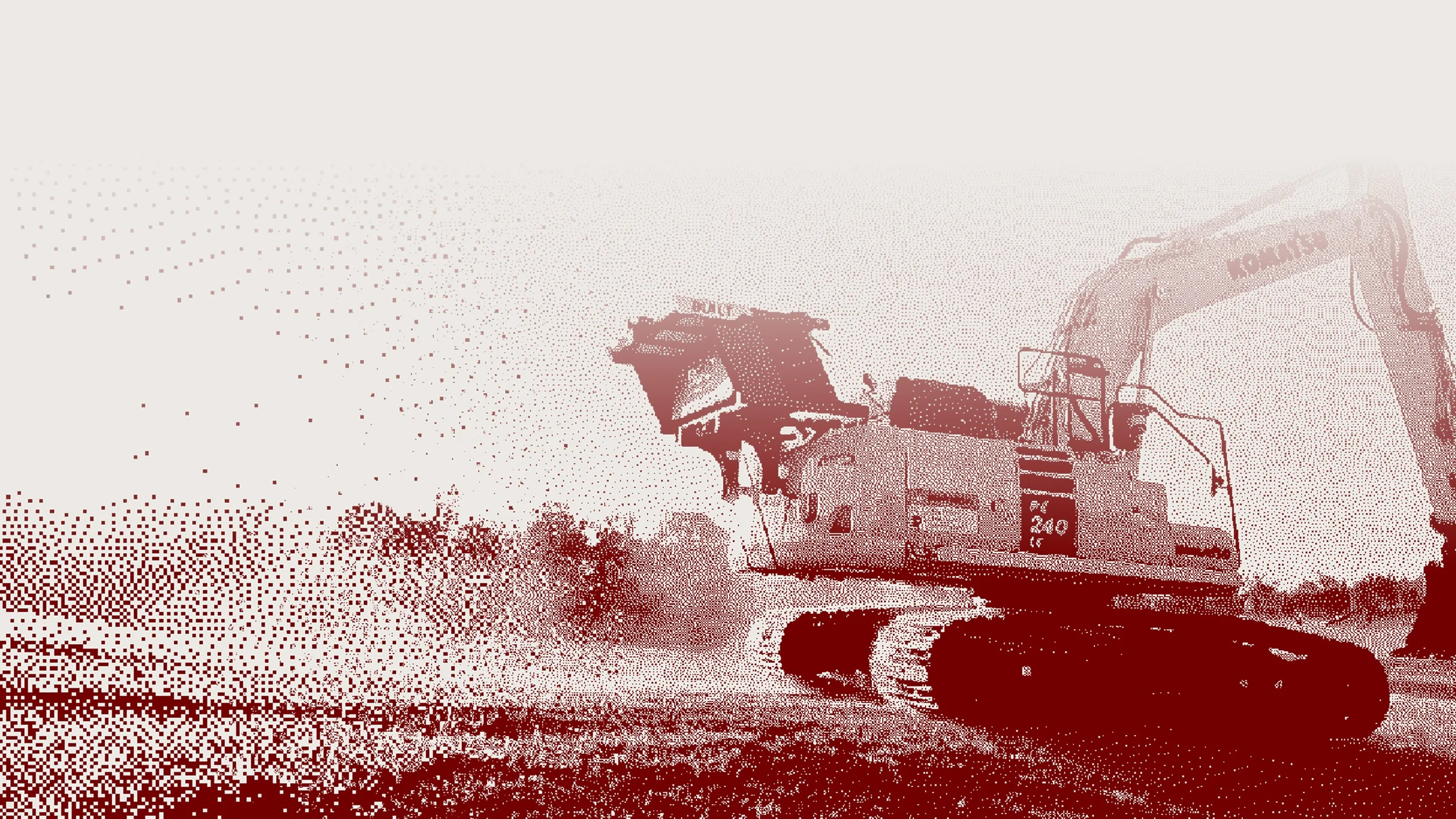 Excavator operating in an open field, representing RUX Asset Management Solution and Field Service Management Solution