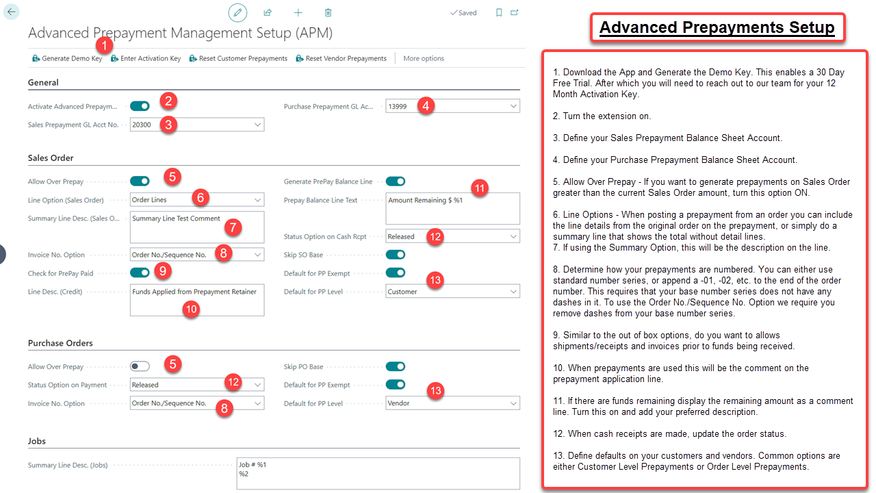 Advanced Prepayments Setup