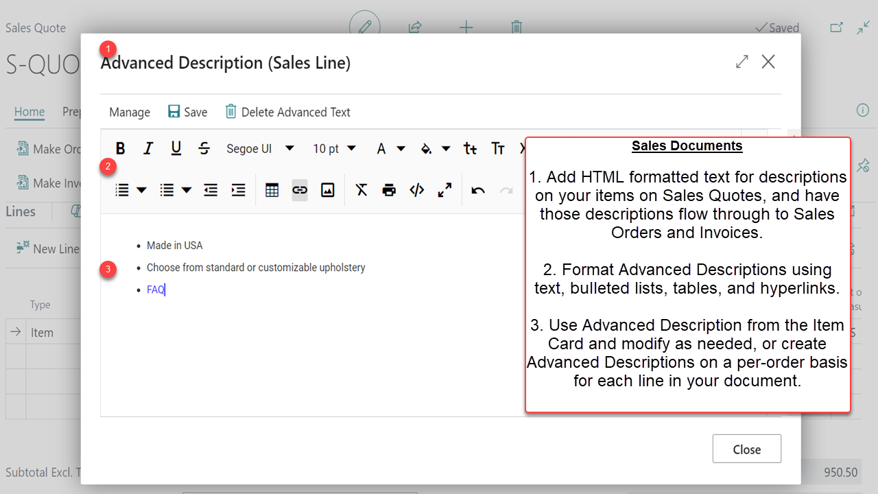 Advanced Descriptions and Pictures - Sales Documents