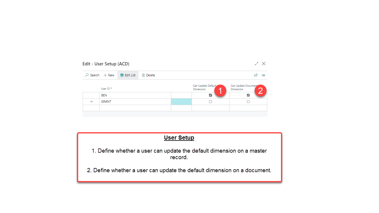 Auto Create Dimensions User Setup