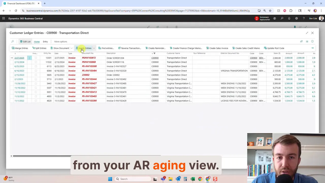Apply open payments directly to invoices from the AR aging view