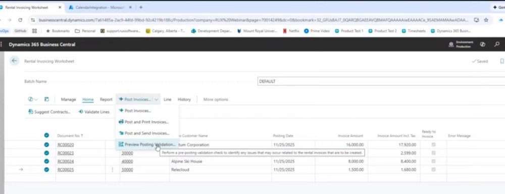 Screenshot of RUX Rentals Invoicing