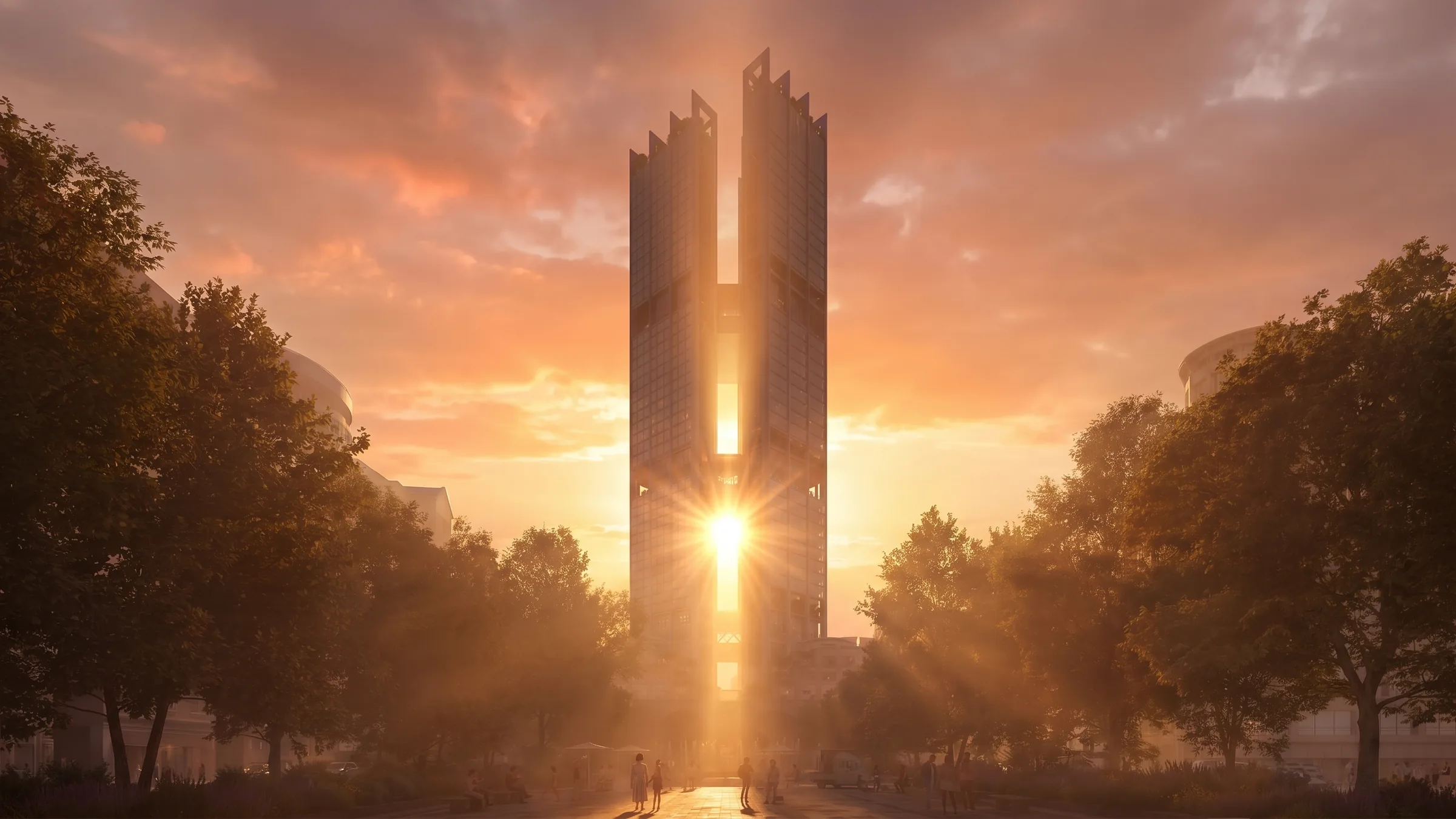 WTC Yerevan towers at dusk