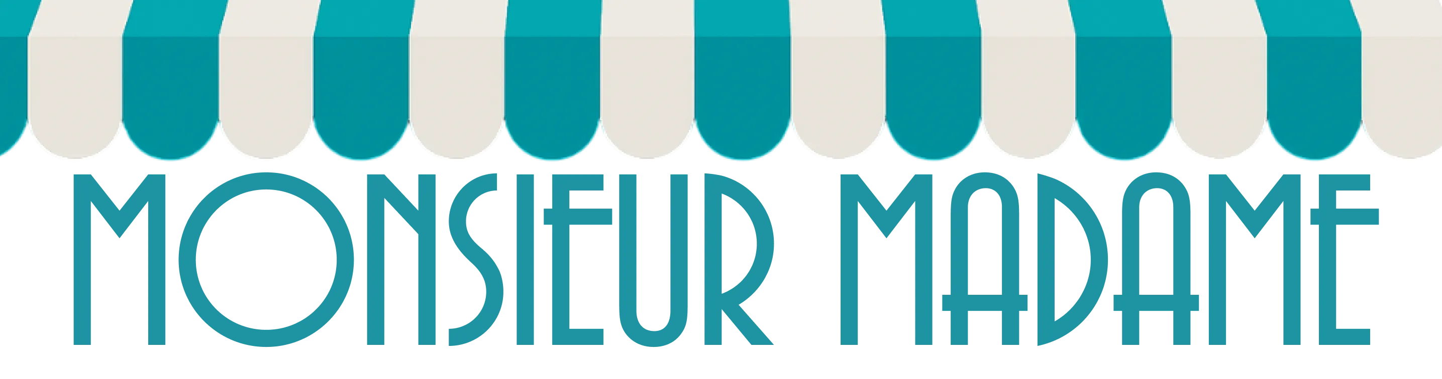 Enseigne Monsieur Madame avec un auvent à rayures