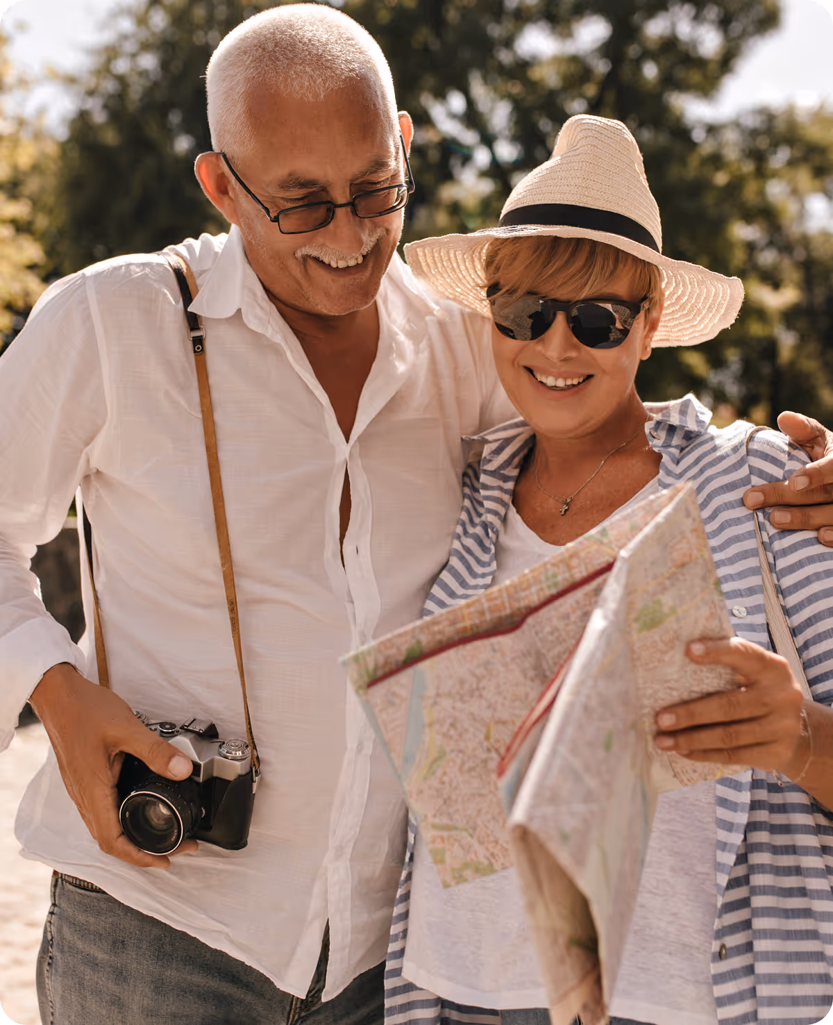A man and a woman looking at a map.