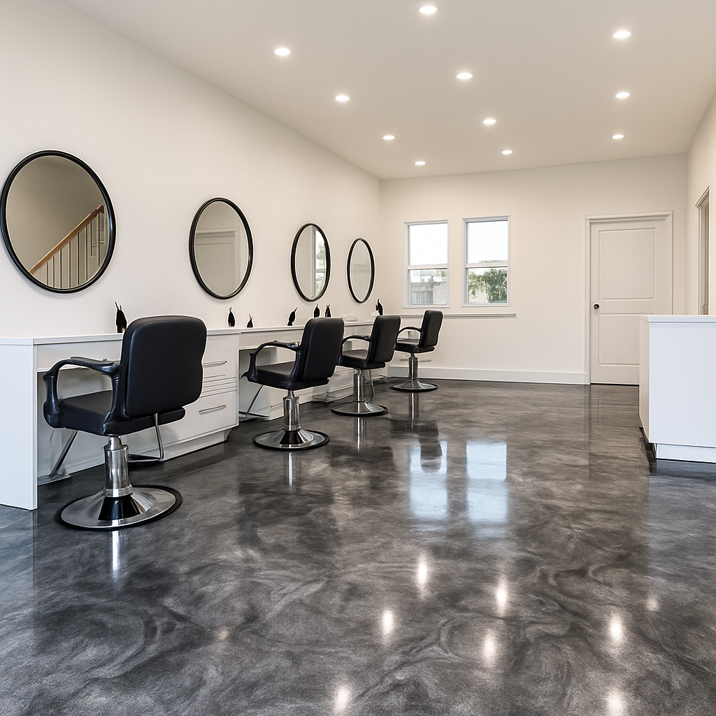 Metallic epoxy flooring for salon