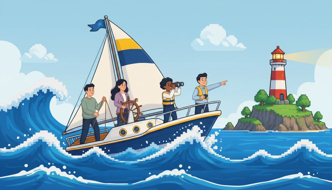Segelyacht auf See vor einem Leuchtturm: Bild für Resilienz als System aus Individuum, Team und Organisation
