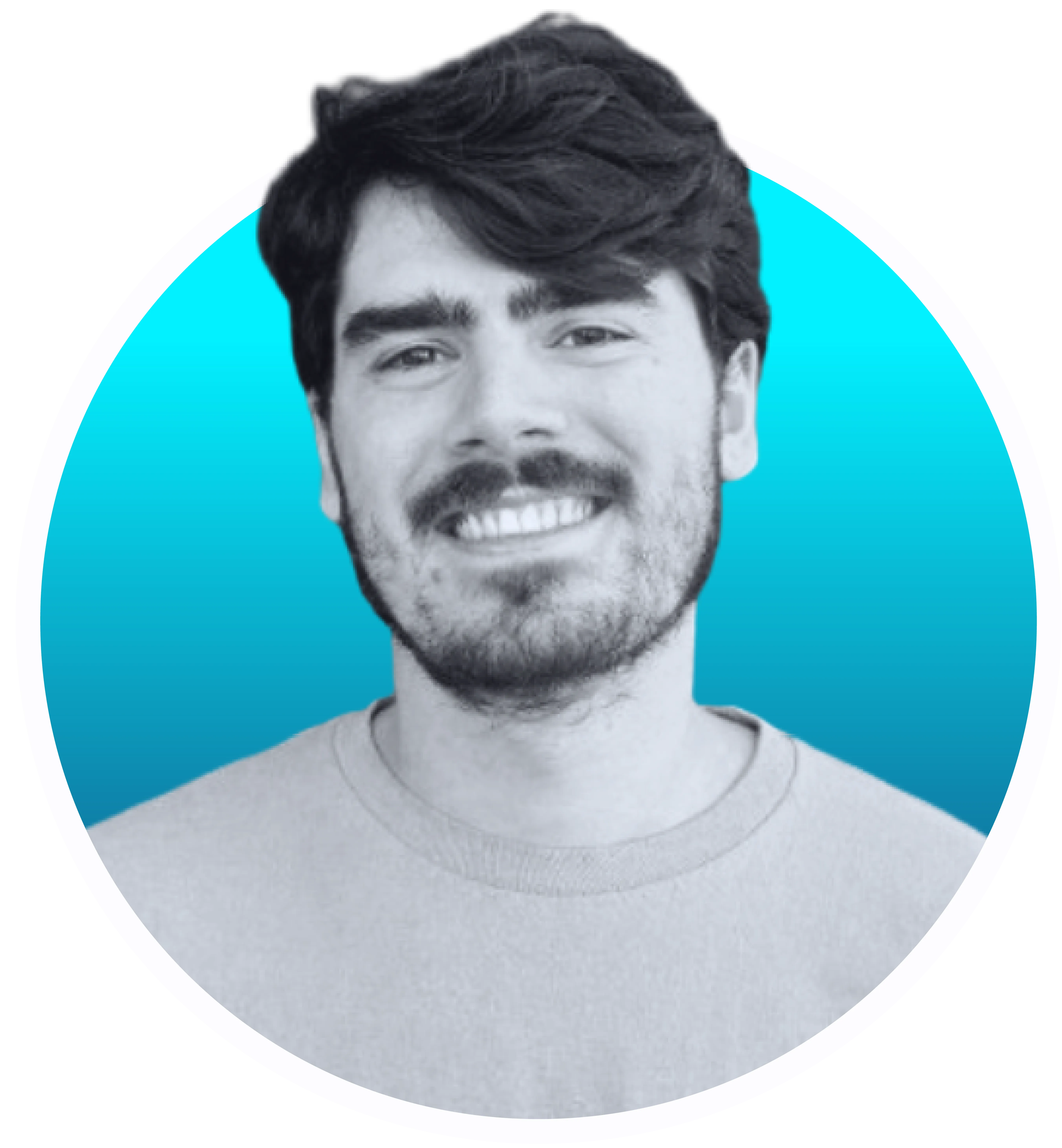 A headshot of Taylor Scher with a blue gradient background.