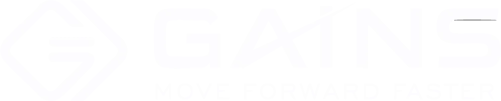 GAINS logo in white.