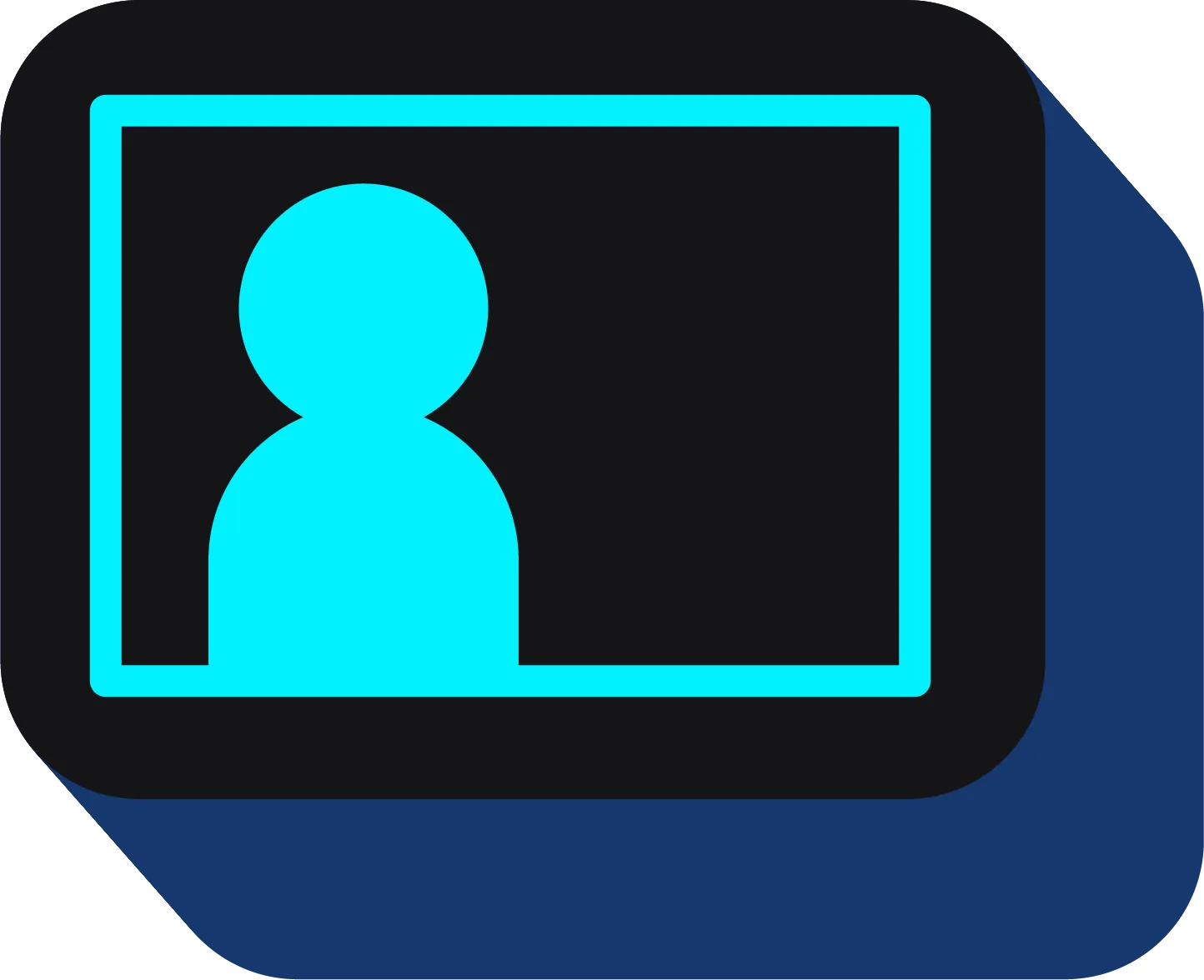 An navy and aqua icon of a singular person.