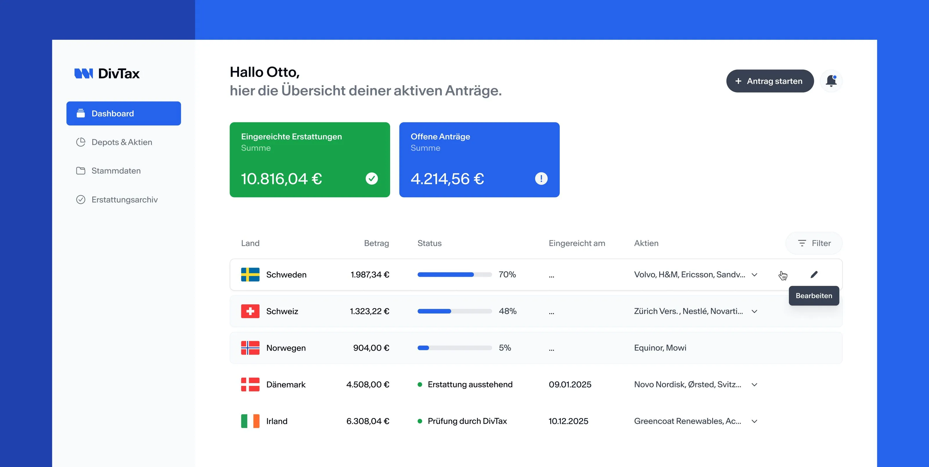 Abstrakte Darstellung der Plattform von DivTax zur Rückerstattung von Quellensteuern