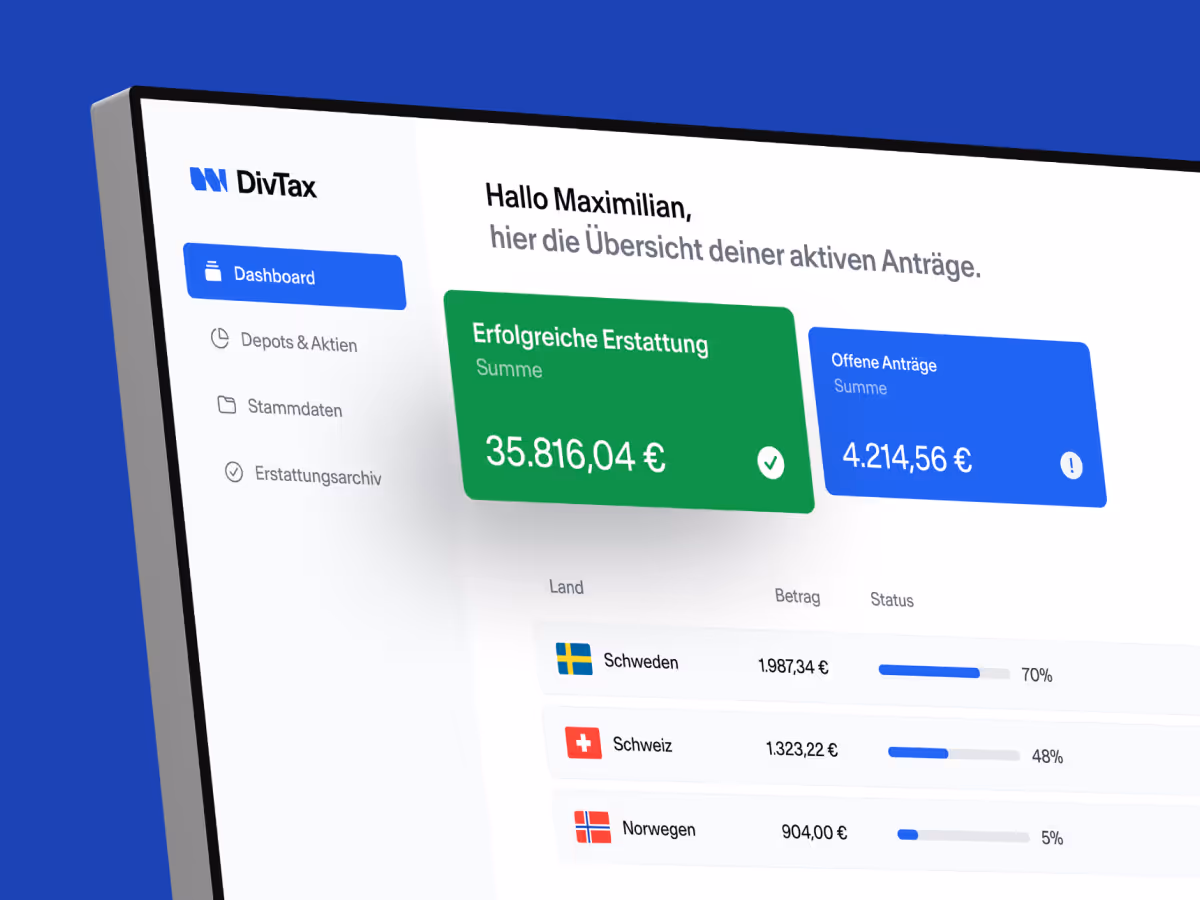 Eine abstrakt angeordnete Darstellung der Plattform von DivTax für die Quellensteuererstattung