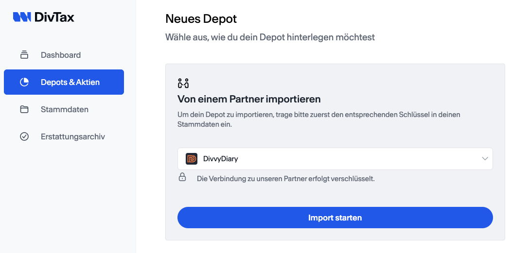 DivvyDiary Import in DivTax