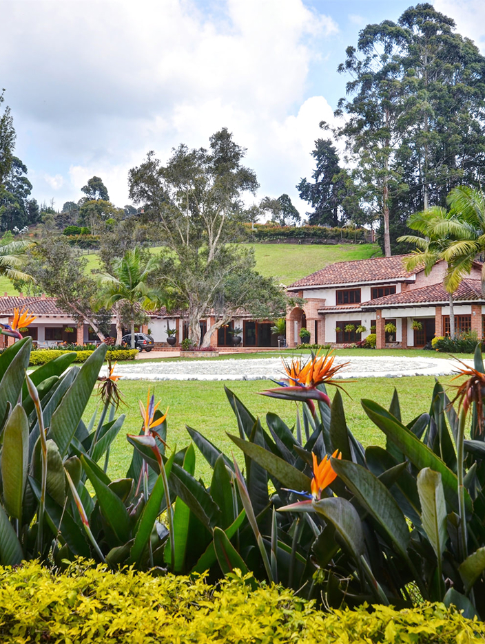 Lush courtyard of retreat center