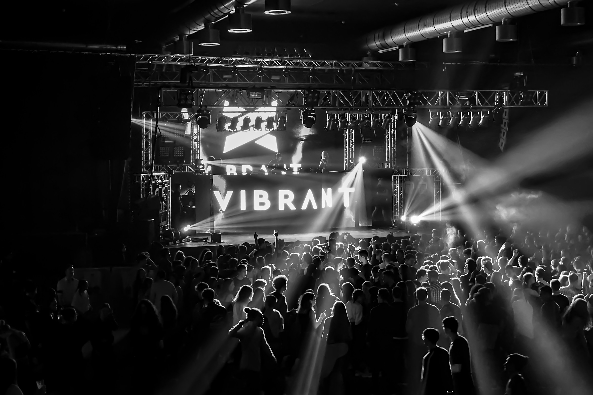 a greyscale image of a concert!