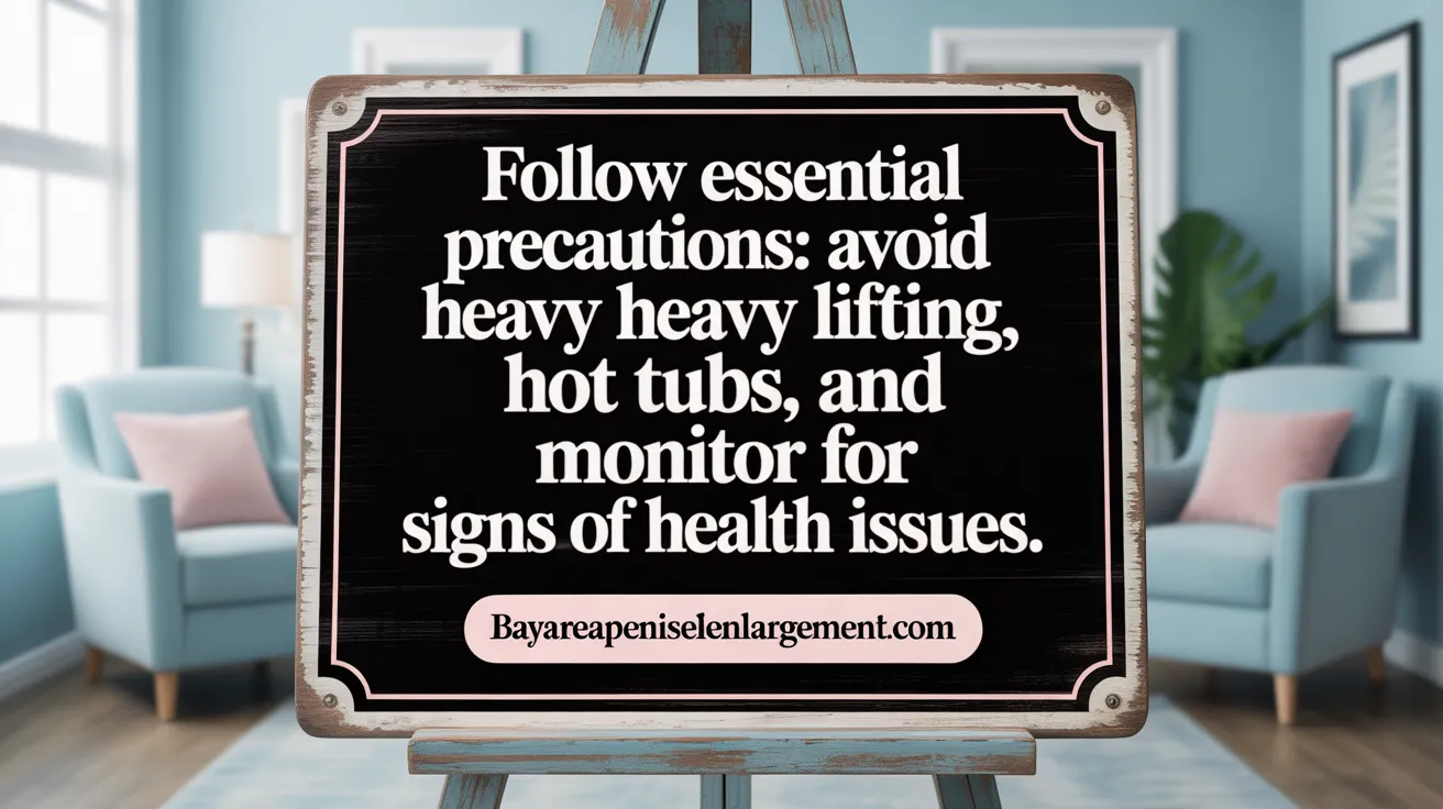 Follow essential precautions: Avoid heavy lifting, hot tubs, and monitor for signs of complications.