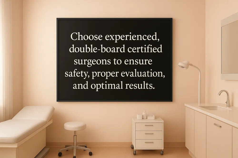 Choose experienced, double-board certified surgeons to ensure safety, proper evaluation, and optimal results.
