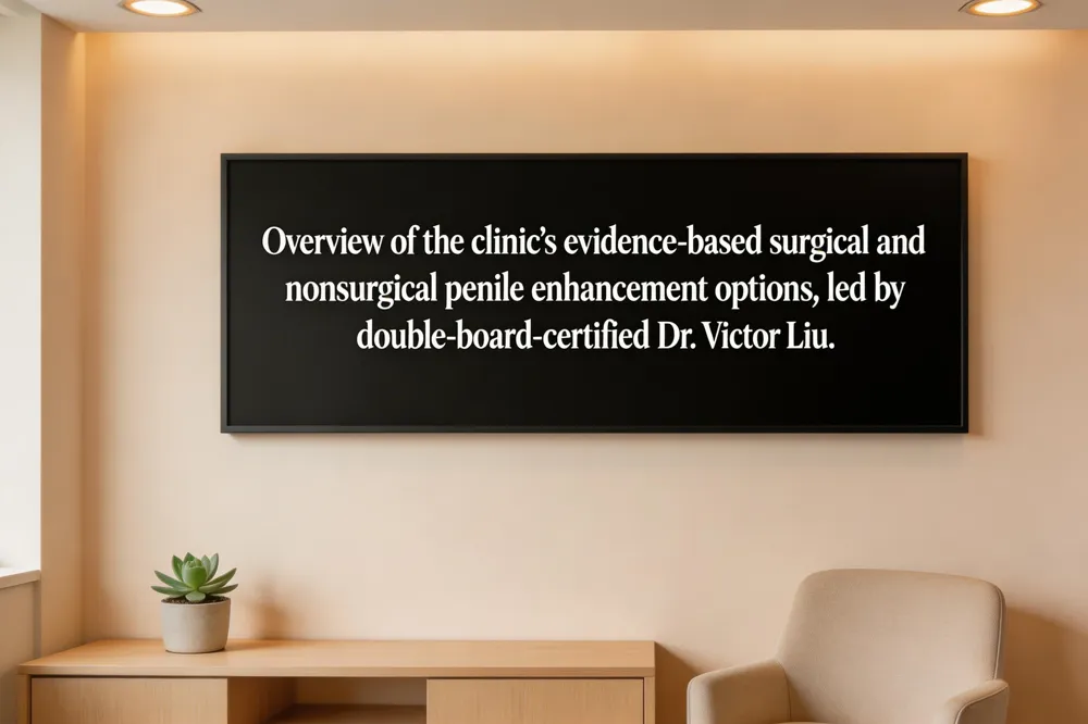 Overview of the clinic’s evidence‑based surgical and nonsurgical penile enhancement options, led by double‑board‑certified Dr. Victor Liu.