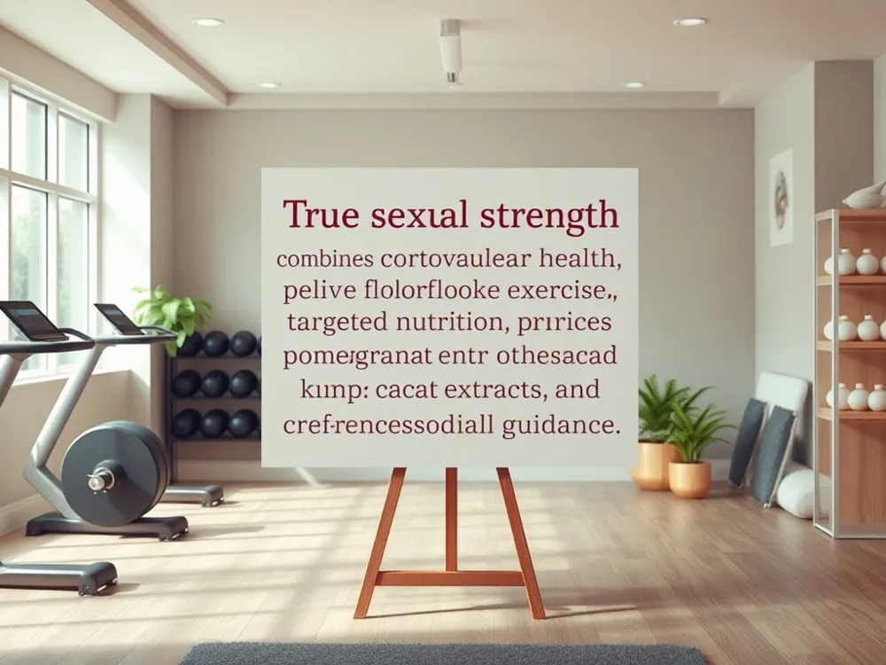 True sexual strength combines cardiovascular health, pelvic floor exercises, targeted nutrition like pomegranate and cacao extracts, and professional medical guidance.