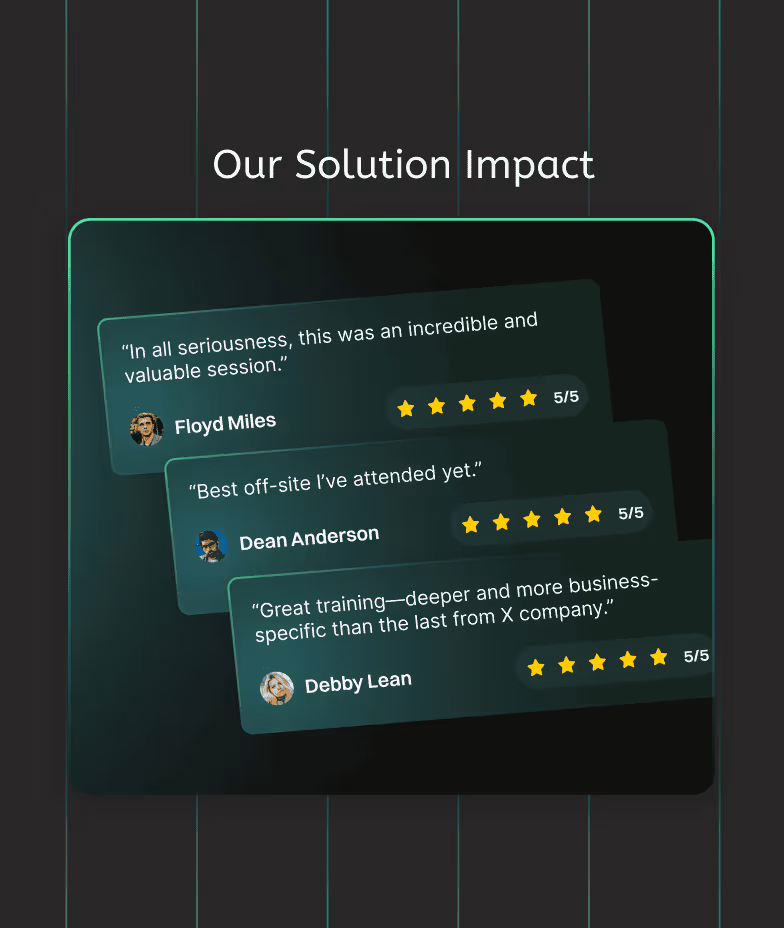 Revlogic solution impact showcase with 5-star customer testimonials