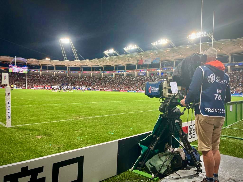 NEP Group team member films stadium for Rugby World Cup.