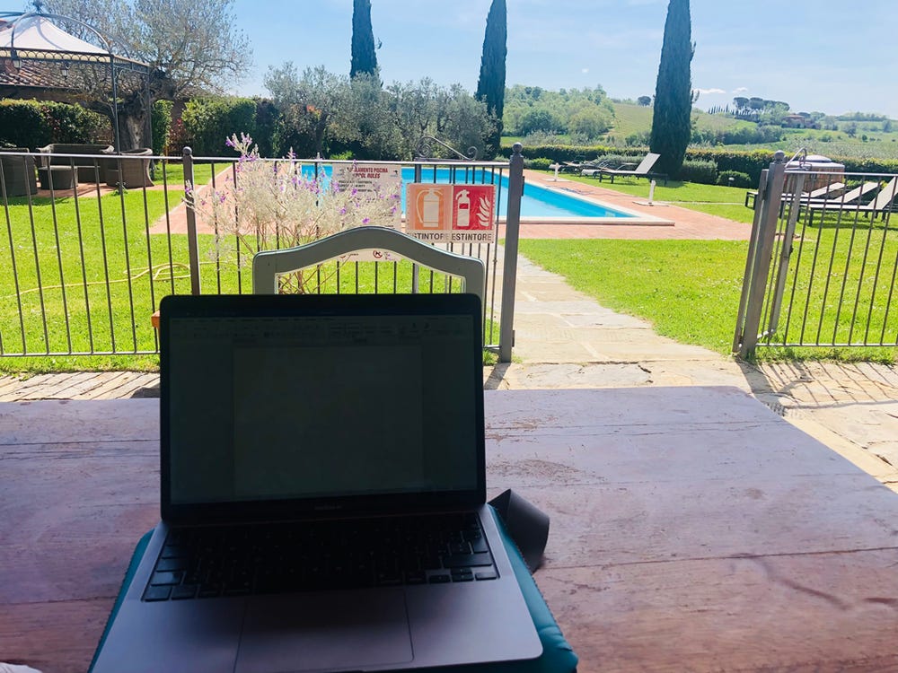 Working by the pool at Tenuta Golo