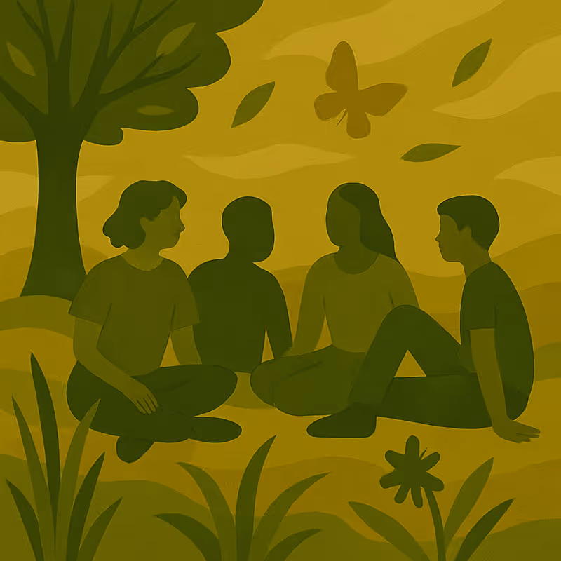 Care-full Courses Illustration depicting young people natural elements sitting together