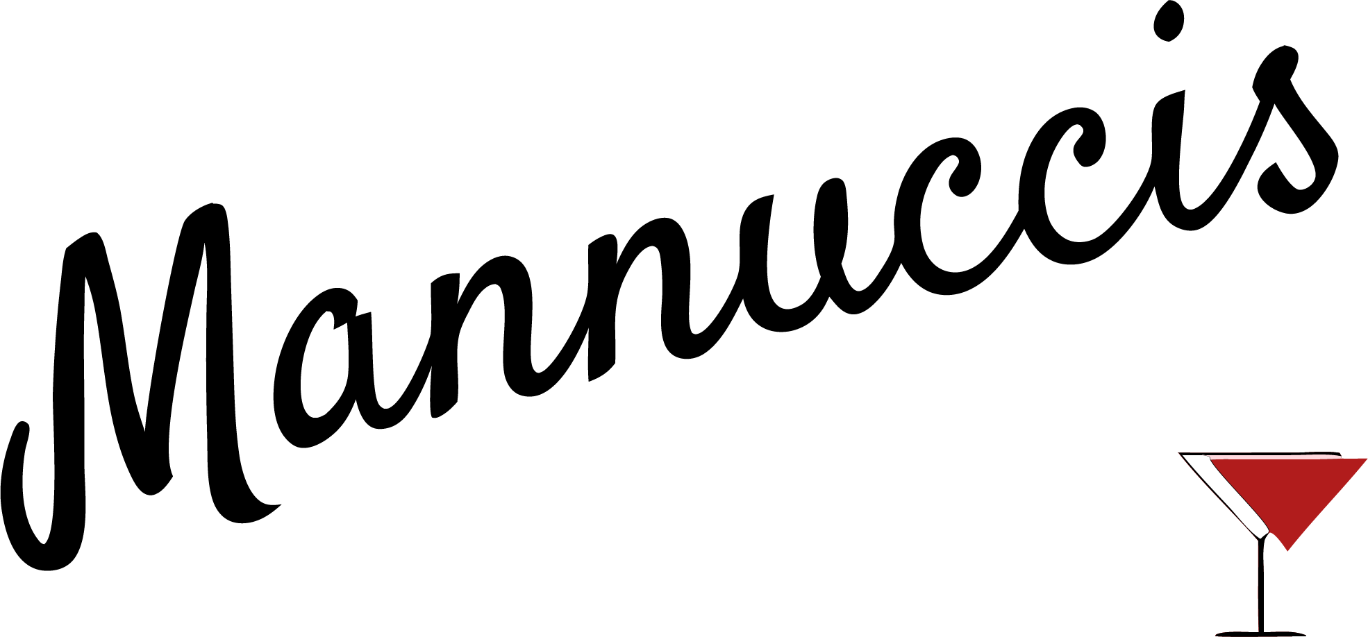 Mannucci's wordmark in cursive black letters with a red cocktail glass icon.