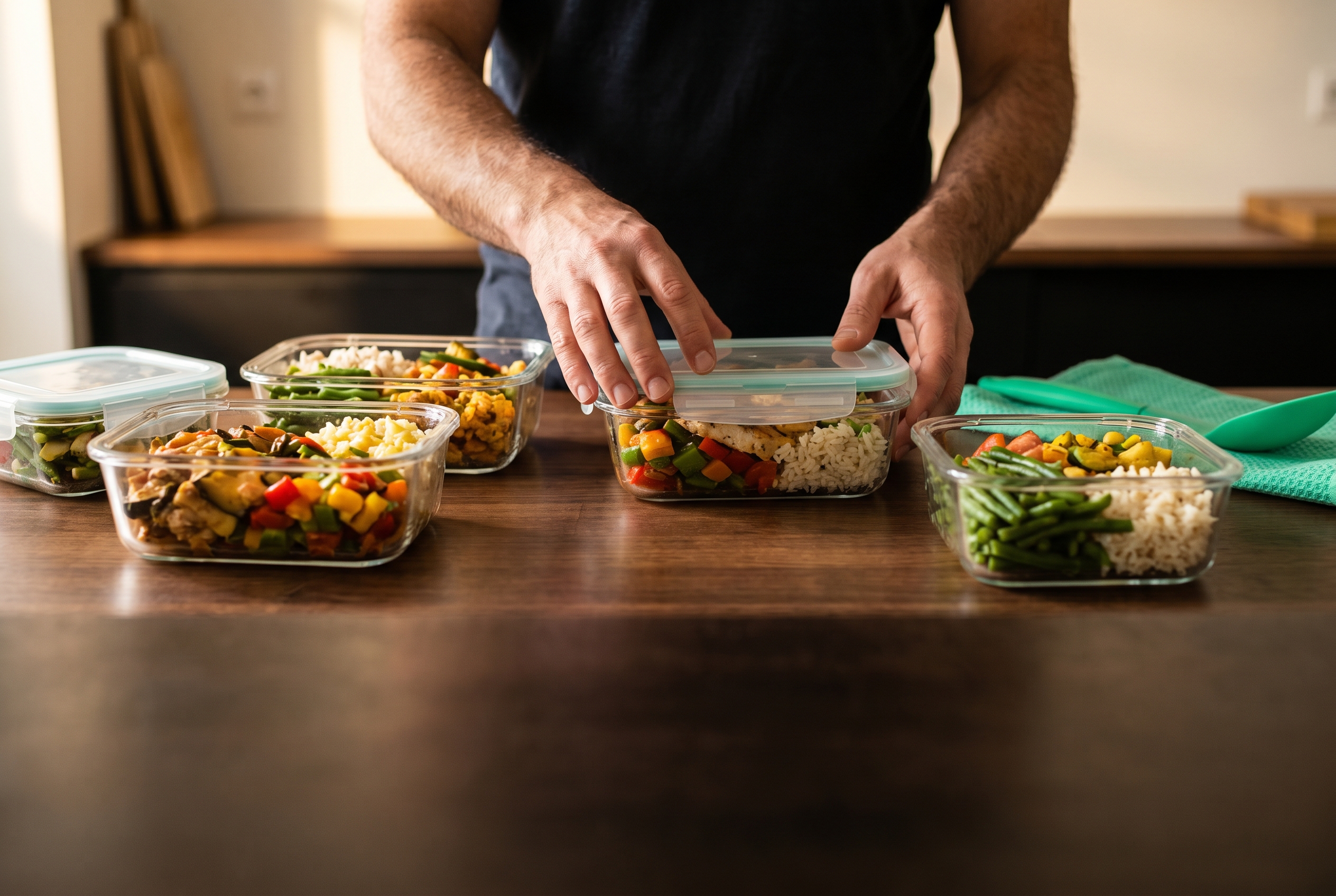 Repas de la semaine préparés à l'avance dans des boîtes