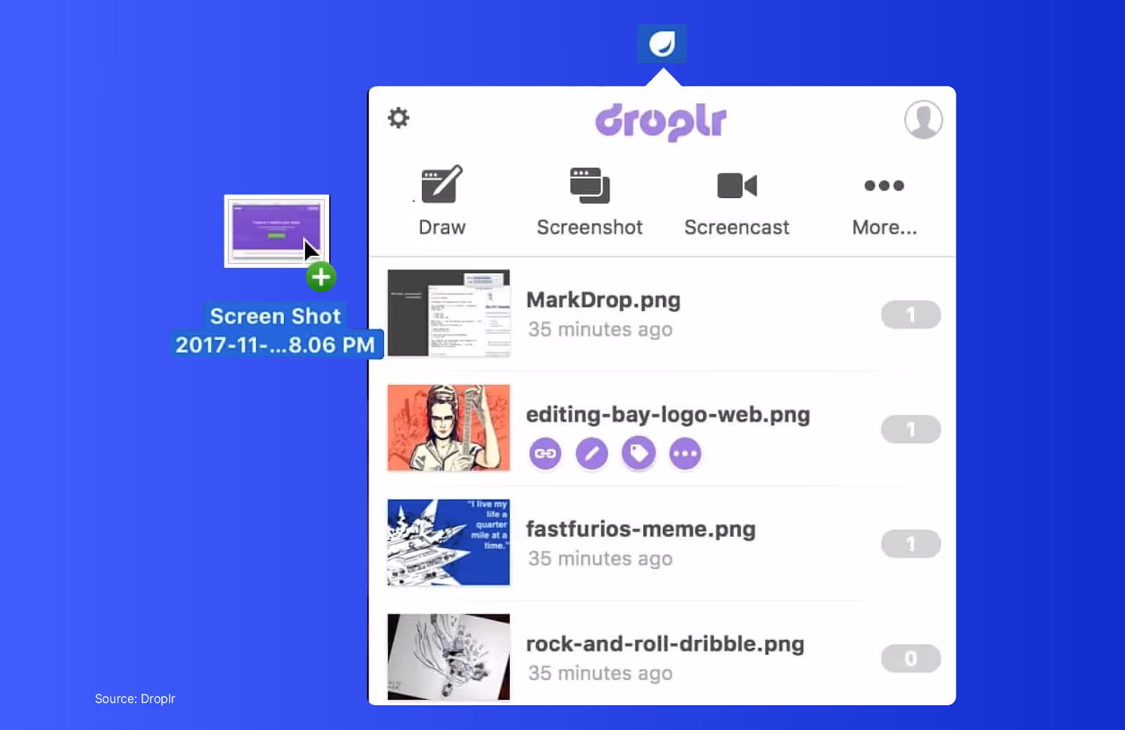 Droplr interface