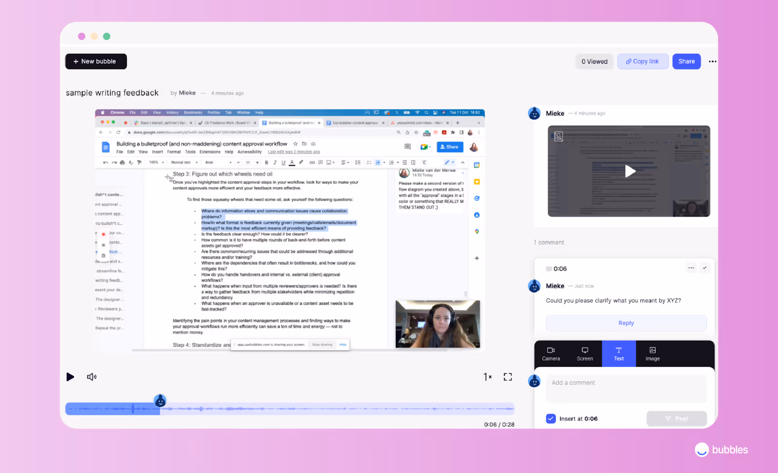With bubbles, you can elaborate on your suggestions and edits in contex